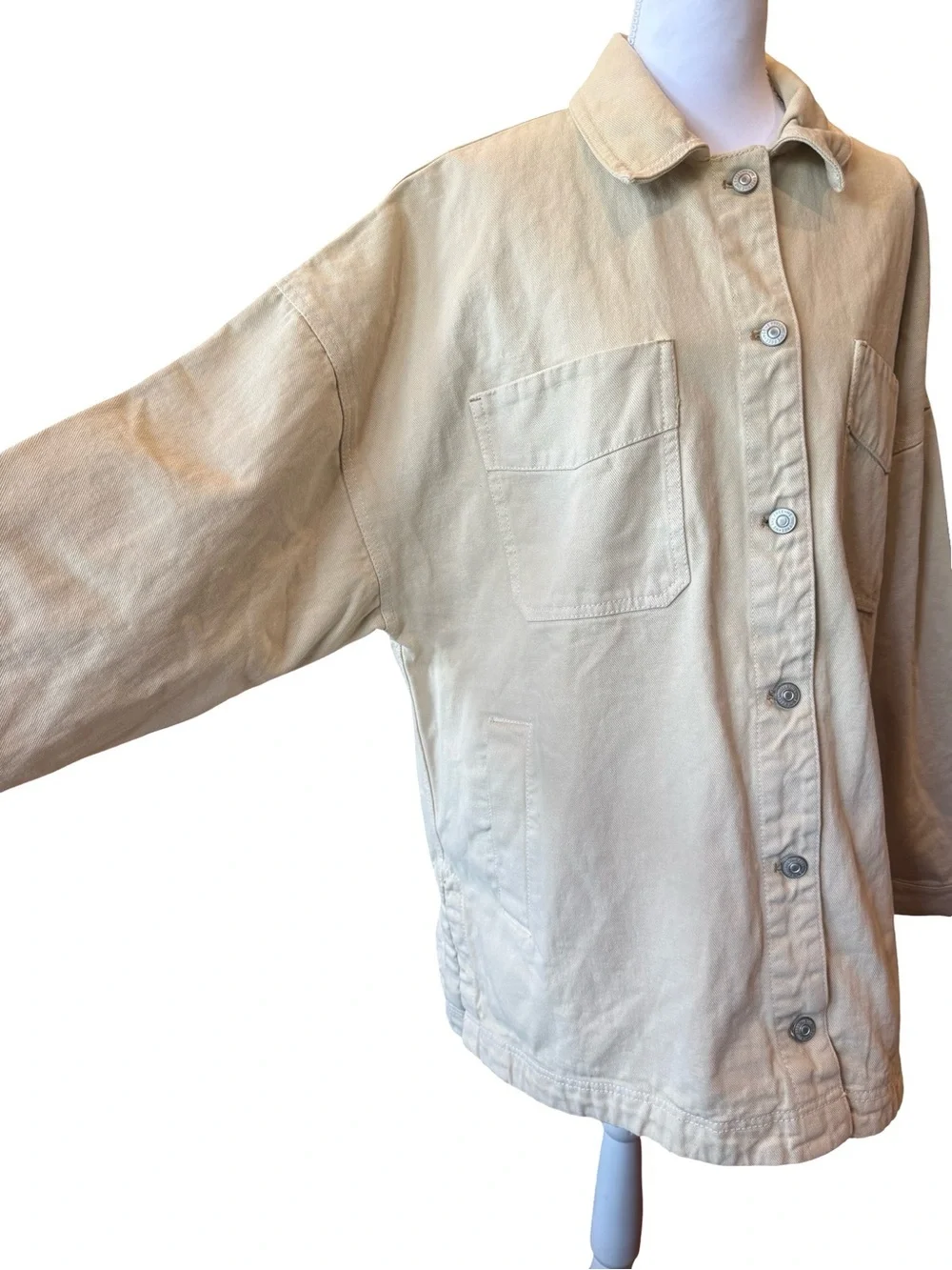 Free People We The Free Oversized Beige Cotton Utility Jacket Size Small